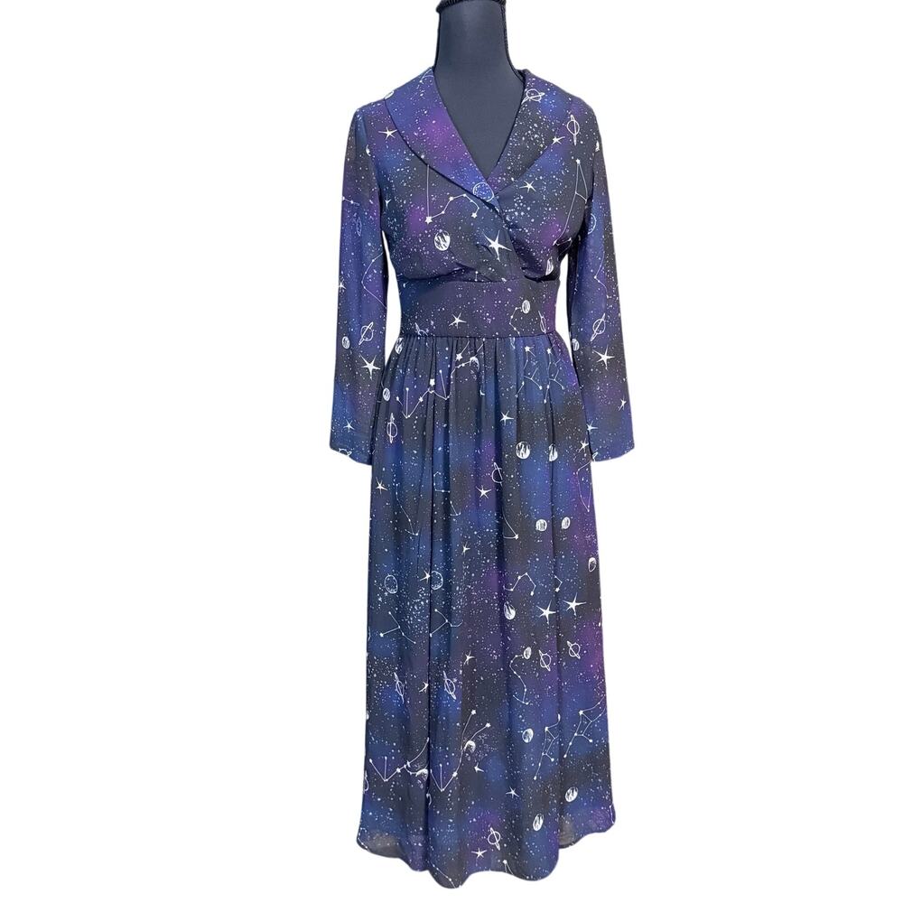 sShakti galaxy space celestial teacher long dress XS cosmic alternative emo goth